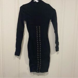 Black mini dress bodycon fitted corset ribbed lining